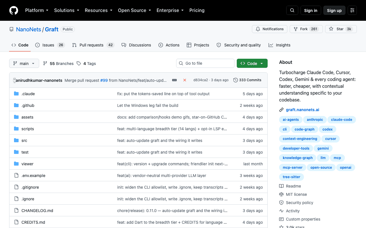 Dépôt GitHub de Graft, couche de contexte open source pour agents de codage IA