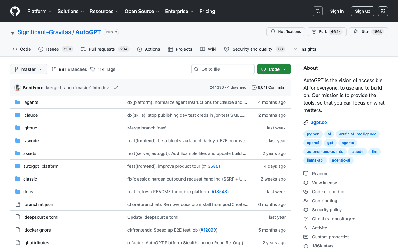 AutoGPT's GitHub repository