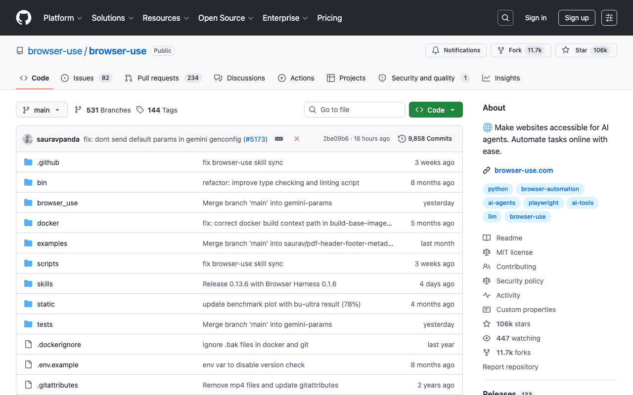 Browser Use's GitHub repository