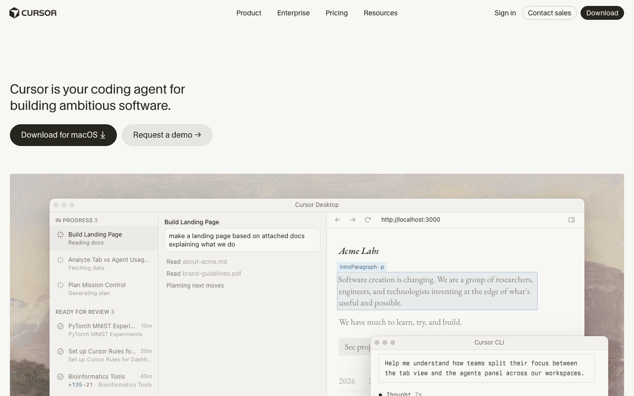 The Cursor editor's interface