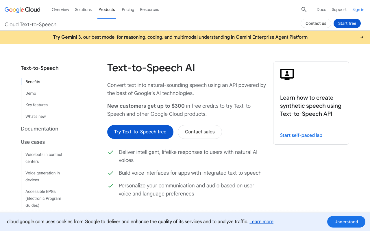 Google Cloud Text-to-Speech's official page