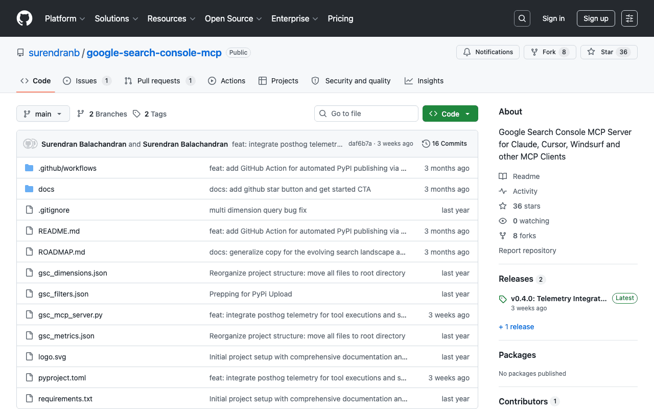 GitHub repository of a Google Search Console MCP server