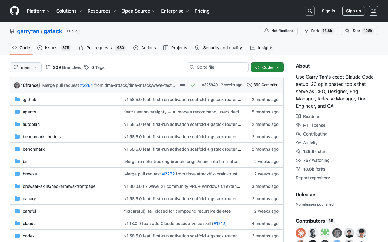 Dépôt GitHub de G-Stack, le setup Claude Code de Garry Tan