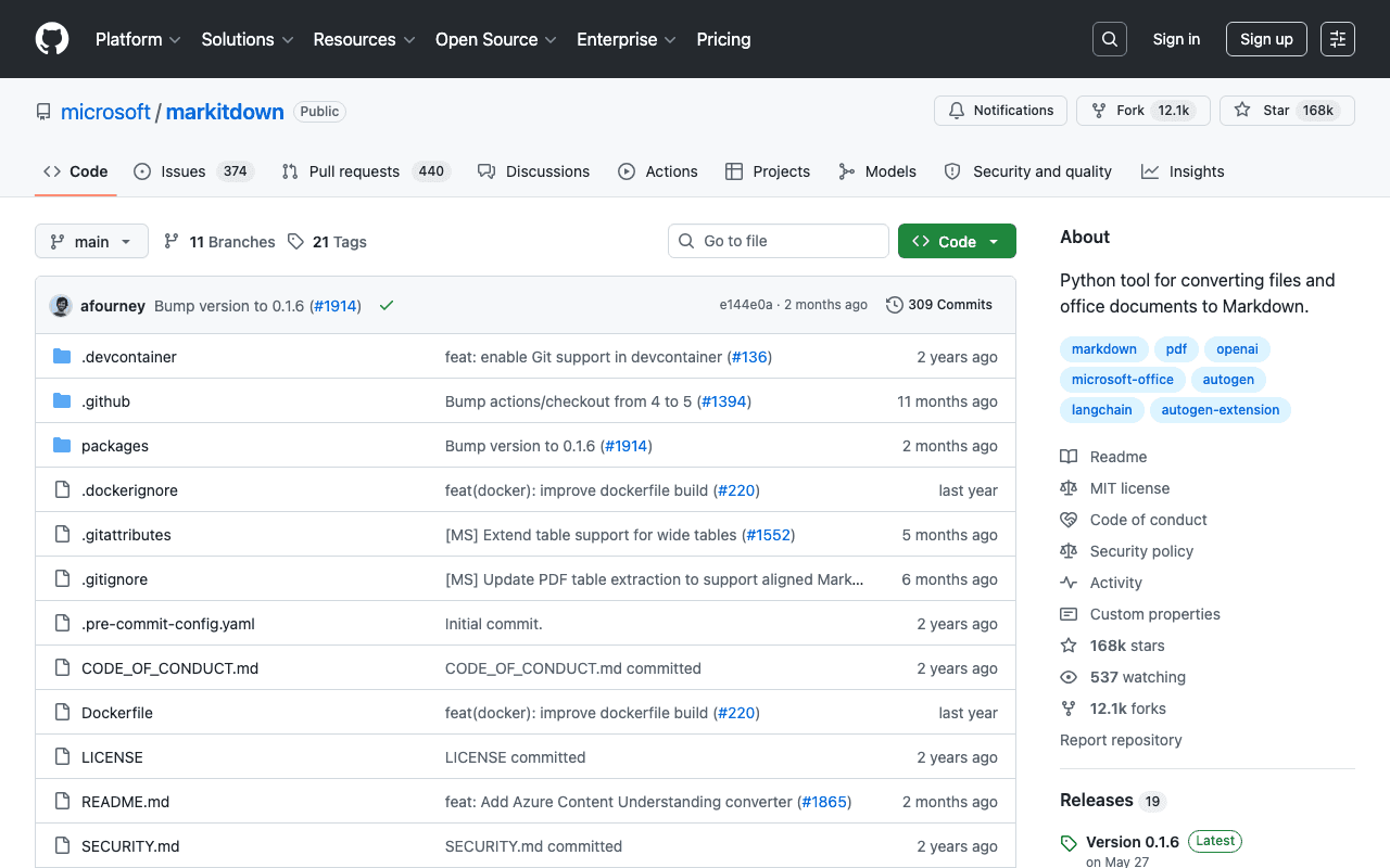 MarkItDown's GitHub repository