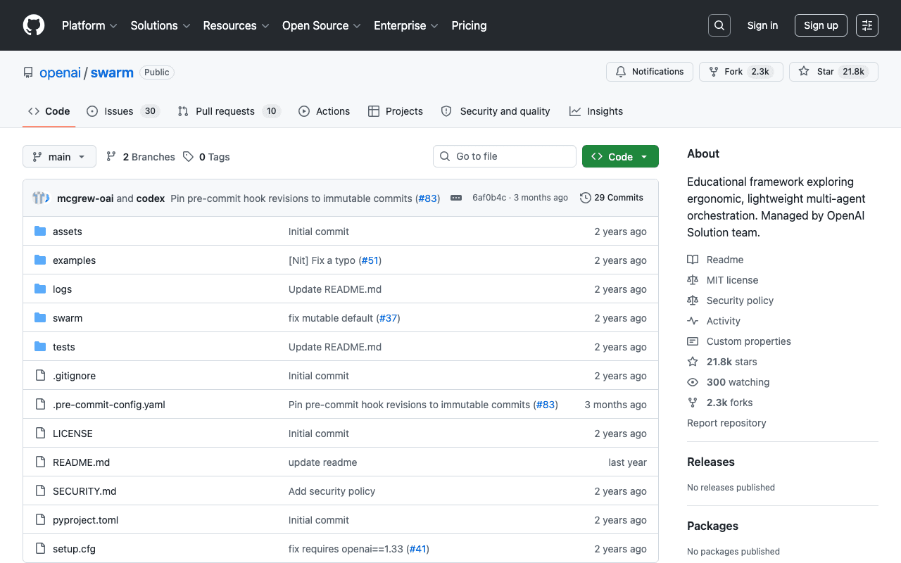 OpenAI Swarm's GitHub repository