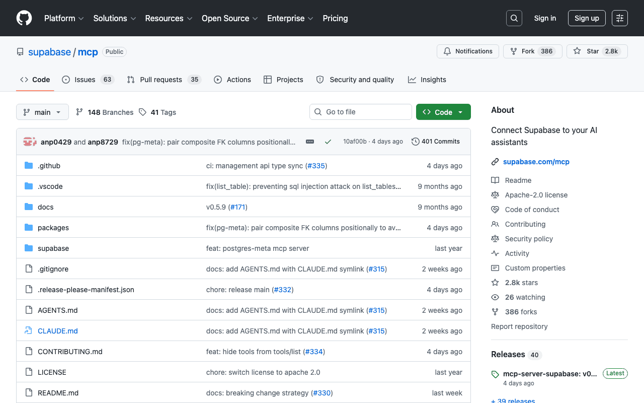 The Supabase MCP's GitHub repository