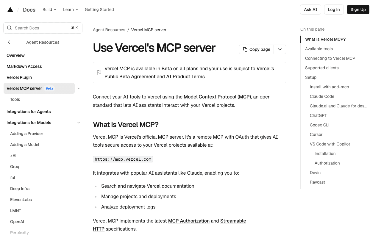 Vercel MCP's official documentation
