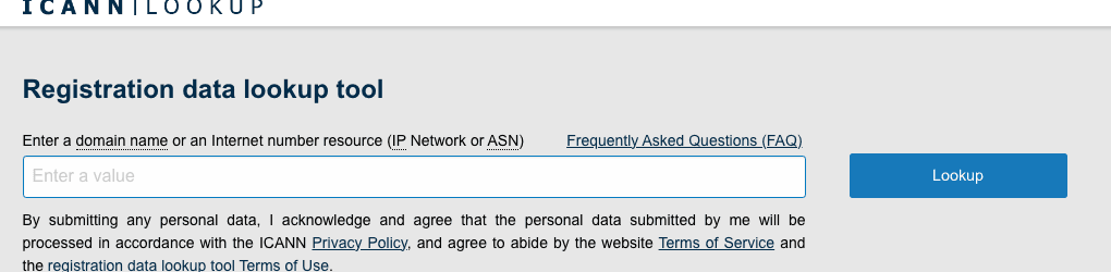 Outil de recherche whois officiel de l'ICANN pour vérifier la date de création d'un nom de domaine
