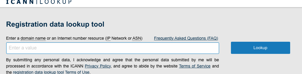 Outil de recherche whois officiel de l'ICANN pour vérifier la date de création d'un nom de domaine